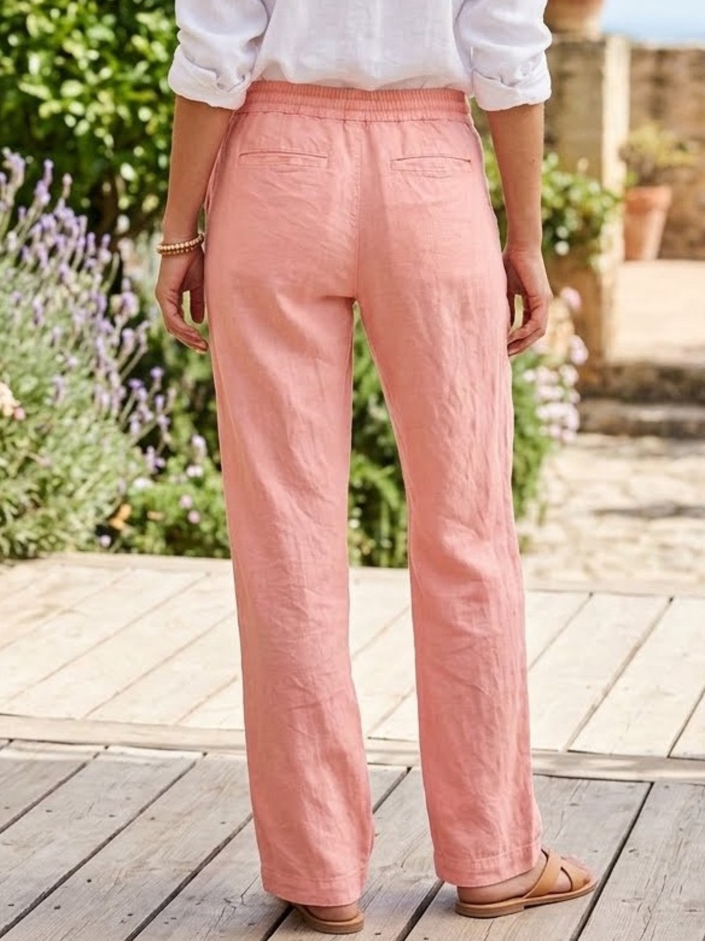 Roxy Linen Wide Leg Flare Drawstring Pants - Picture 4 of 13